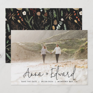 Wedding watercolor botanical black modern photo S Save The Date