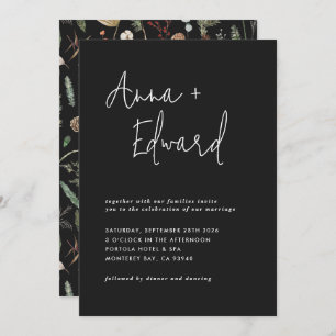  Wedding watercolor botanical floral black modern  Invitation