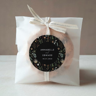  Wedding watercolor botanical floral black moody Classic Round Sticker