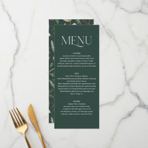  Wedding watercolor botanical floral green moody Menu