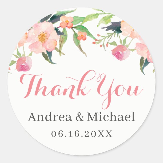 Wedding Watercolor Botanical Garden Floral Classic Round Sticker (Front)