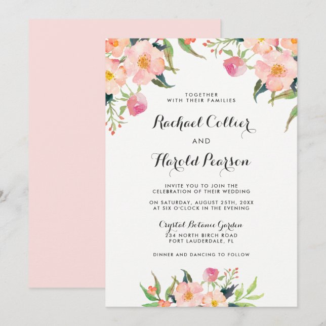 Wedding Watercolor Botanical Garden Floral Invitation (Front/Back)