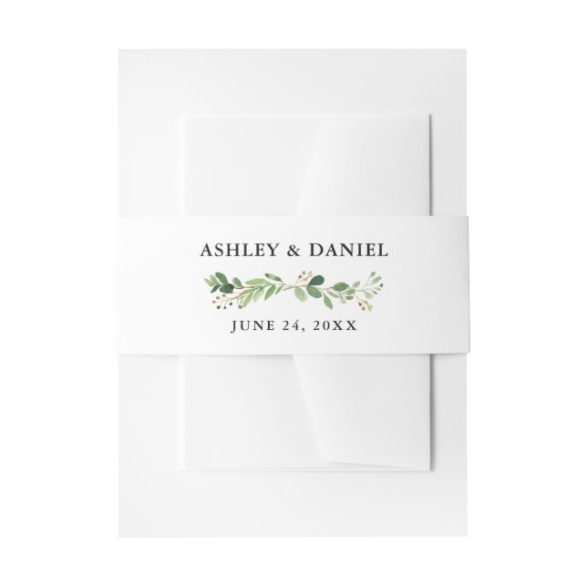 Wedding Watercolor Botanical Green Invitation Belly Band (Front Example)