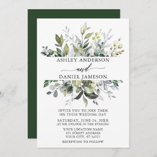 Wedding Watercolor Botanical Greenery Elegant Invitation