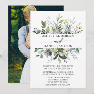 Wedding Watercolor Botanical Greenery Photo Invitation