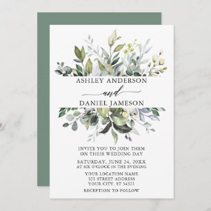 Wedding Watercolor Botanical Greenery Sage Green Invitation