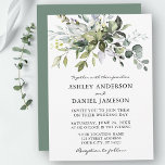 Wedding Watercolor Botanical Greenery Sage Green  Invitation<br><div class="desc">Modern Elegant Watercolor Botanical Greenery Wedding Invitation Card includes eucalyptus leaves,  green botanical foliage,  dusty blue leaves and other beautiful botanical greenery. Sage Green Back.</div>