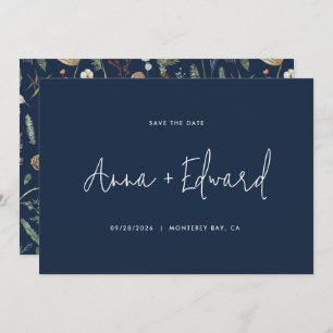  Wedding watercolor botanical navy blue modern Save The Date
