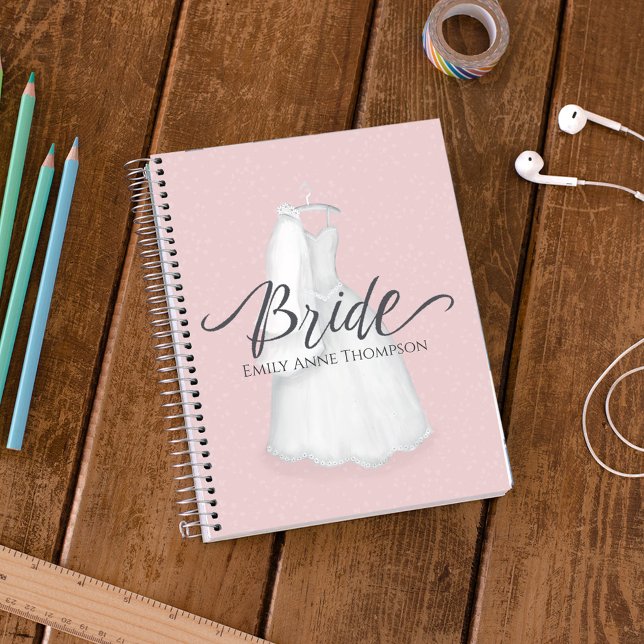Wedding Watercolor Bridal Dress Pink Notebook (Simple Bride notebook with elegant bridal gown. )