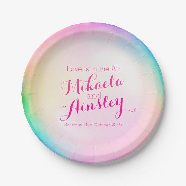 Wedding watercolor bubble custom paper plate (Front)