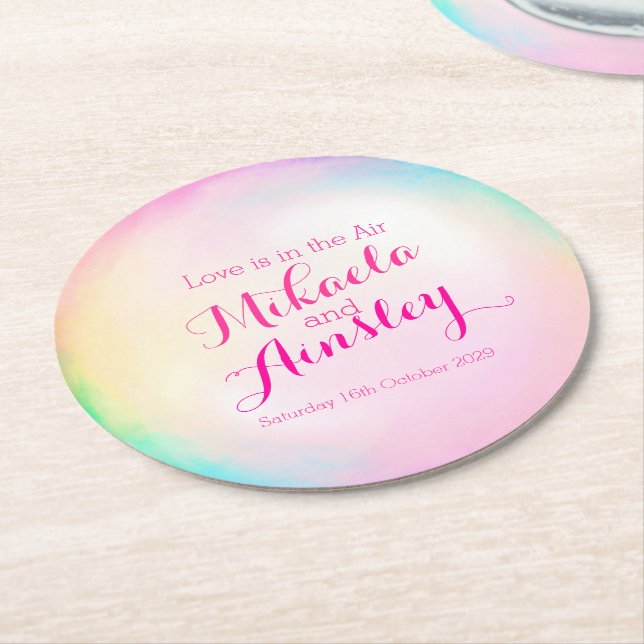 Wedding watercolor bubble paper coasters (Angled)