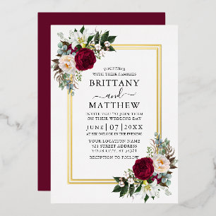 Wedding Watercolor Burgundy Floral 2 Frame Gold