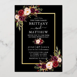 Wedding Watercolor Burgundy Floral Black Gold