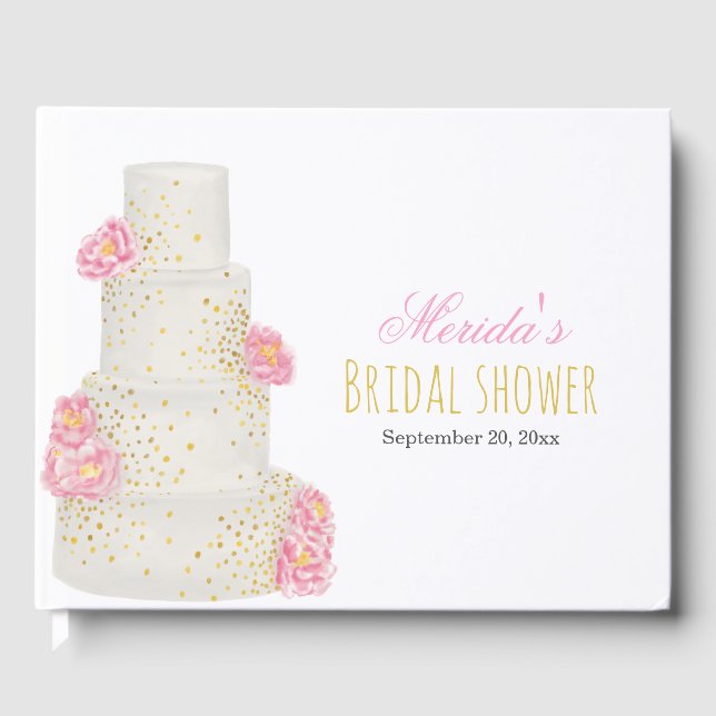 Wedding Watercolor Cake Bridal Shower Guest Book (Front)