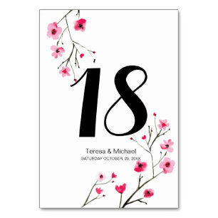 Wedding, watercolor cherry blossom, customisable table number