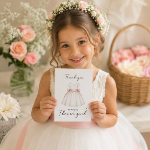 Wedding Watercolor Cute Flower Girl Thank You 5x7 Card