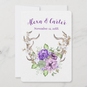 Wedding Watercolor Deer Antler Bouquet Invitation