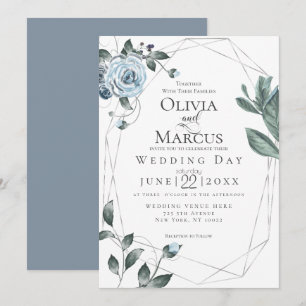 WEDDING Watercolor Dusty Blue Floral Invitation
