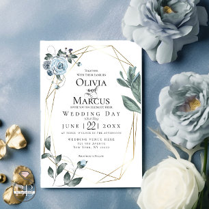 WEDDING Watercolor Dusty Blue Floral Invitation