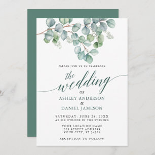 Wedding Watercolor Eucalyptus Greenery Calligraphy Invitation
