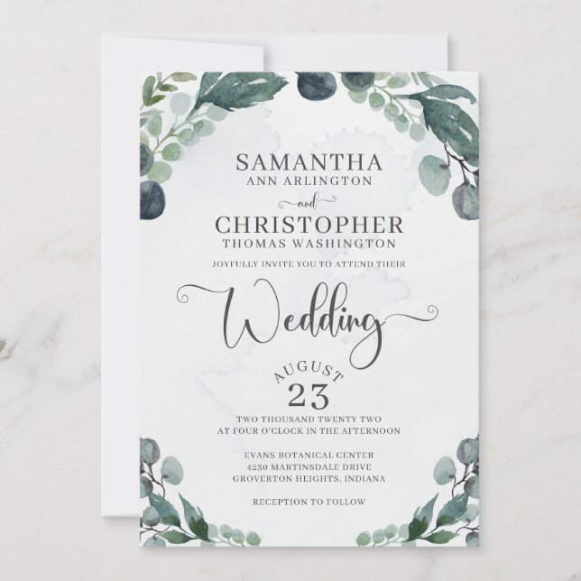 Wedding Watercolor Eucalyptus Greenery Invitation (Front)