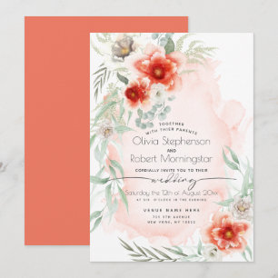Wedding    Watercolor Flame Scarlet Flowers Invitation