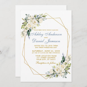 Wedding Watercolor Floral Frame Dusty Blue Photo Invitation