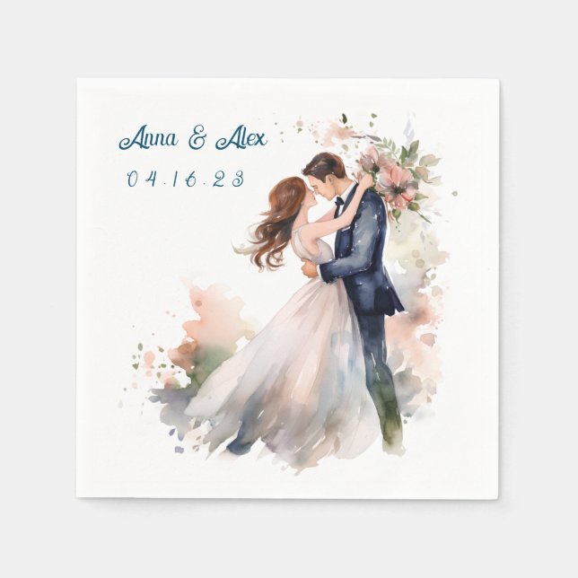 Wedding Watercolor Floral Napkin (Front)
