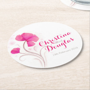 Wedding watercolor flower red pink paper coasters