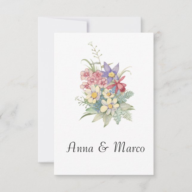 Wedding watercolor flowers invitation , Template . (Front)