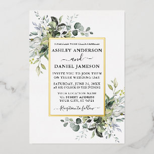 Wedding Watercolor Greenery Elegant Gold