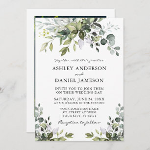 Wedding Watercolor Greenery Photo Invitation