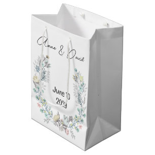 Wedding Watercolor Laurel with Names Medium Gift Bag