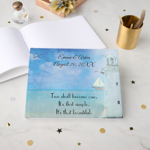 Wedding Watercolor Lighthouse With Seagulls Guest Book