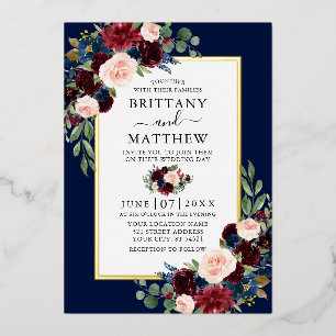Wedding Watercolor Mixed Floral Blue Gold
