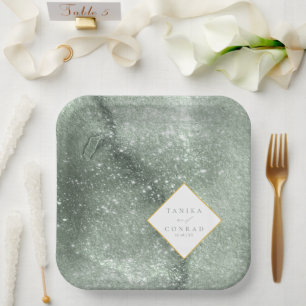 Wedding Watercolor Names Sage ID954  Paper Plate