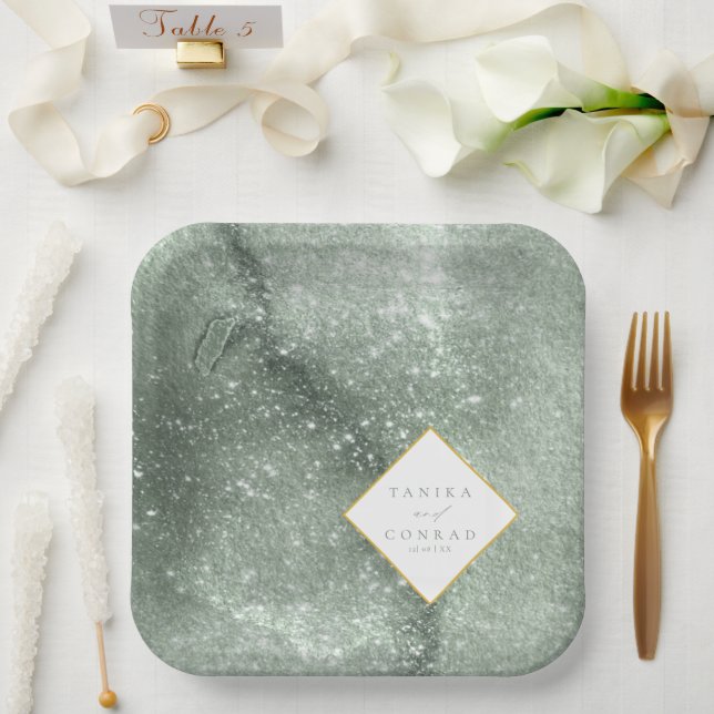 Wedding Watercolor Names Sage ID954  Paper Plate (Wedding)