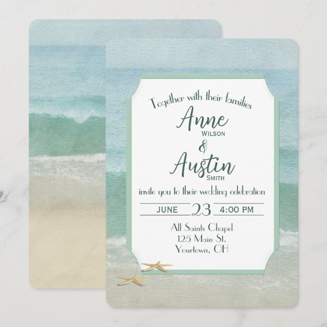 Wedding Watercolor Ocean Beach Frame Invitation (Front/Back)