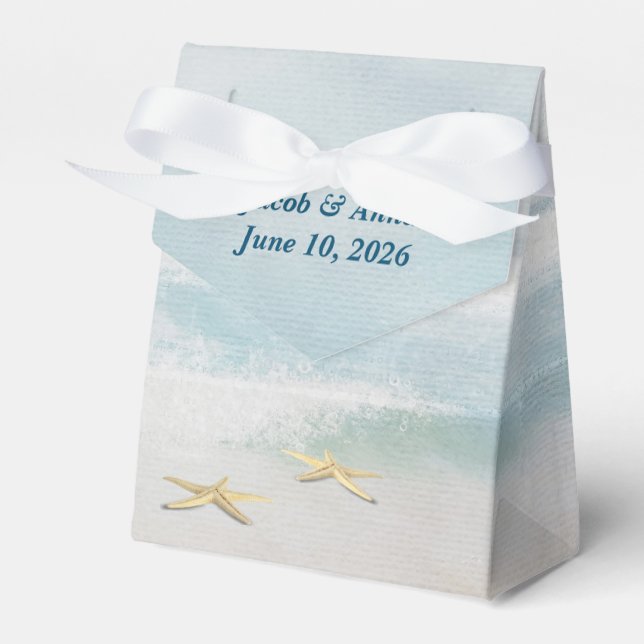 wedding watercolor ocean surf with starfish favour box (Front Side)