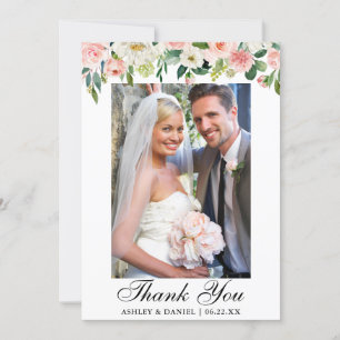Wedding Watercolor Pink Blush Photo Thank You Card