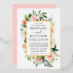 Wedding Watercolor Pink Blush White Floral Gold