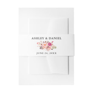 Wedding Watercolor Pink Floral Invitation Belly Band