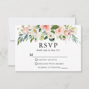 Wedding Watercolor Pink White Floral Elegant RSVP Card