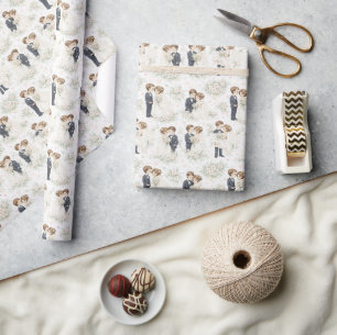 Wedding Watercolor Romantic Bride Groom Florals Wrapping Paper