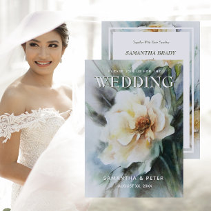 Wedding, Watercolor Roses, Sage Green, Elegant Invitation