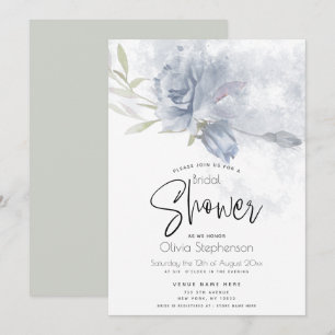 Wedding Watercolor Rustic Dusty Blue Roses Invitation