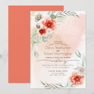 Wedding    Watercolor Scarlet Flame Floral Invitation