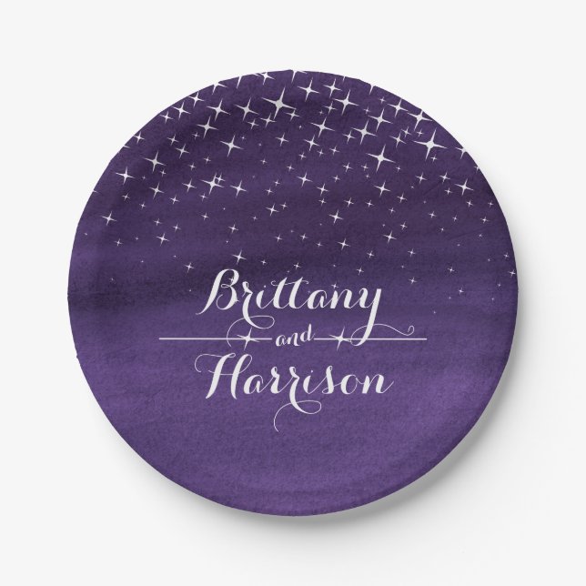 Wedding watercolor starry night custom paper plate (Front)