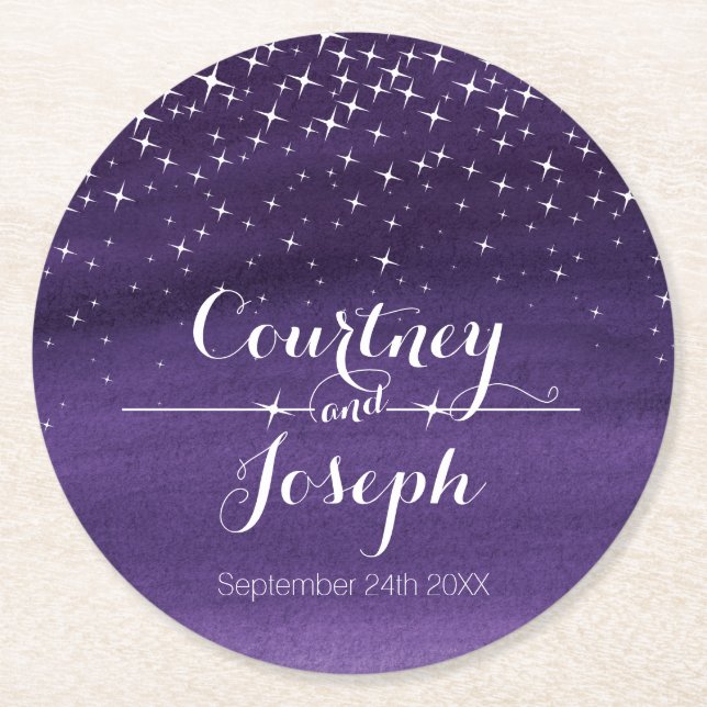 Wedding watercolor starry night paper coasters (Front)