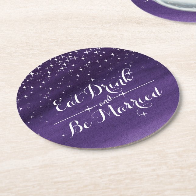 Wedding watercolor starry night paper coasters (Angled)